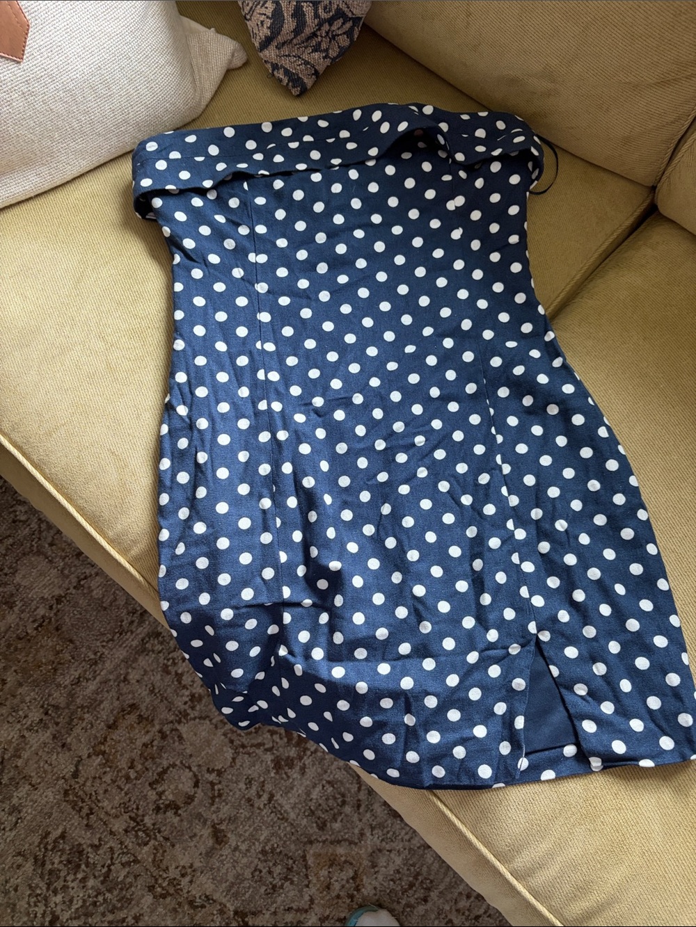 Altar'd State Navy Polka Dot Strapless Mini Dress